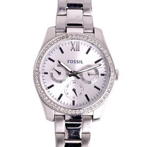 Fossil Diamond Bezel Ladies Wrist Watch Stainless Steel Day Date 38mm